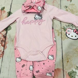 Hello Kitty Baby Set (Pants, Bodysuit & BOW) "Happy" 3 Months Pink & Purple NWT